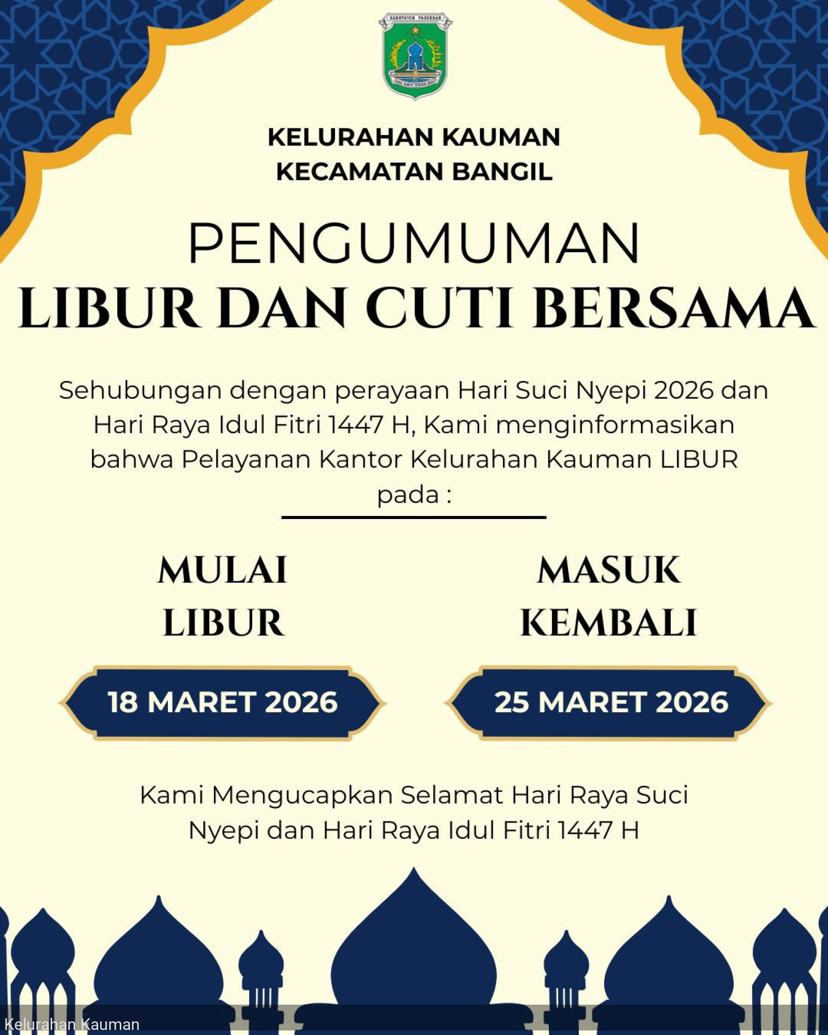 Pengumuman Libur dan Cuti Bersama